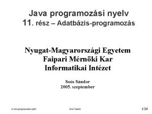 Java programozsi nyelv 11 rsz Adatbzisprogramozs NyugatMagyarorszgi Egyetem