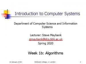 Introduction to Computer Systems Department of Computer Science