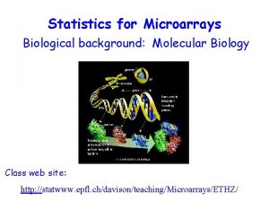 Statistics for Microarrays Biological background Molecular Biology Class