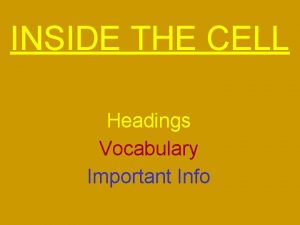 INSIDE THE CELL Headings Vocabulary Important Info Cell