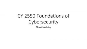 CY 2550 Foundations of Cybersecurity Threat Modeling Securing