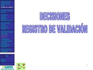 REGISTRO DE VALIDACIN Hoja 1 Antes de validar