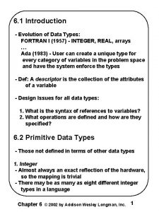 6 1 Introduction Evolution of Data Types FORTRAN