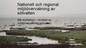 Nationell och regional miljvervakning av stvatten Bl workshop