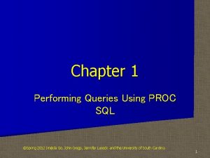 Chapter 1 Performing Queries Using PROC SQL Spring