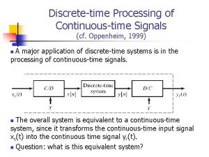 Discretetime Processing of Continuoustime Signals cf Oppenheim 1999