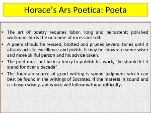 Horaces Ars Poetica Poeta The art of poetry