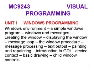 MC 9243 VISUAL PROGRAMMING UNIT I WINDOWS PROGRAMMING