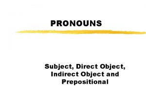 PRONOUNS Subject Direct Object Indirect Object and Prepositional