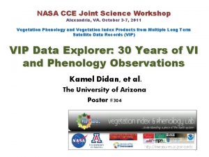 NASA CCE Joint Science Workshop Alexandria VA October