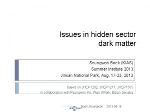 Issues in hidden sector dark matter Seungwon Baek