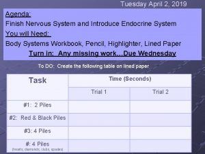 Tuesday April 2 2019 Agenda Finish Nervous System