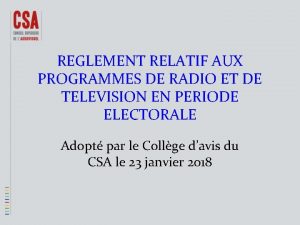 REGLEMENT RELATIF AUX PROGRAMMES DE RADIO ET DE