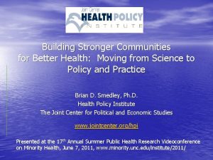 Building Stronger Communities for Better Health Moving from