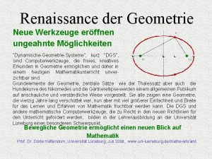 Renaissance der Geometrie Neue Werkzeuge erffnen ungeahnte Mglichkeiten