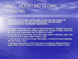 UNIT MOUNTING GLOBAL TENSIONS SSWH 15 The student