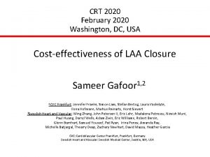 CRT 2020 February 2020 Washington DC USA Costeffectiveness