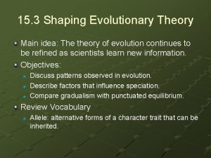 15 3 Shaping Evolutionary Theory Main idea The