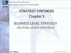 STRATEGY SYNTHESIS Chapter 5 BUSINESS LEVEL STRATEGY ZLETGI