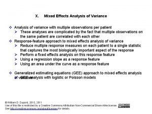 X Mixed Effects Analysis of Variance v Analysis