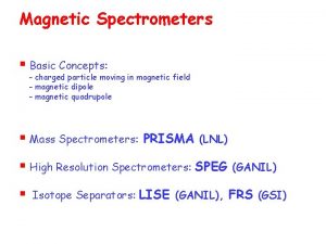 Magnetic Spectrometers Basic Concepts charged particle moving in