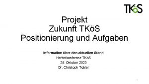 Projekt Zukunft TKS Positionierung und Aufgaben Information ber