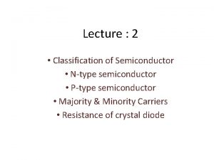 Lecture 2 Classification of Semiconductor Ntype semiconductor Ptype