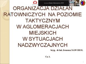 ORGANIZACJA DZIAA RATOWNICZYCH NA POZIOMIE TAKTYCZNYM W AGLOMERACJACH