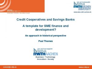 www wiso rwthaachen de Credit Cooperatives and Savings