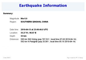 Earthquake Information Summary Magnitude Mw 6 9 Region