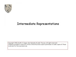 Intermediate Representations Copyright 2003 Keith D Cooper Kennedy