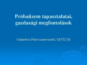 Prbazem tapasztalatai gazdasgi megfontolsok Galambos Pter zemvezet MIVZ