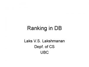 Ranking in DB Laks V S Lakshmanan Depf
