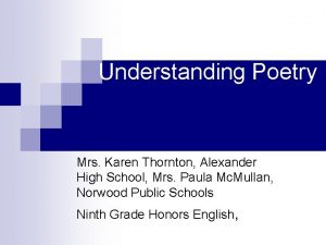 Understanding Poetry Mrs Karen Thornton Alexander High School