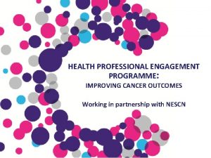 HEALTH PROFESSIONAL ENGAGEMENT PROGRAMME IMPROVING CANCER OUTCOMES Working