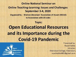 Online National Seminar on Online TeachingLearning Issues and