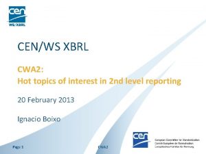 CENWS XBRL CWA 2 Hot topics of interest