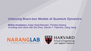 Unboxing Blackbox Models of Quantum Dynamics Stefan Krastanov