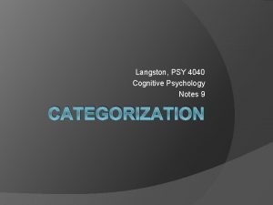 Langston PSY 4040 Cognitive Psychology Notes 9 CATEGORIZATION