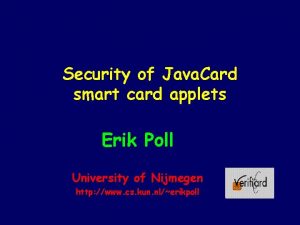 Security of Java Card smart card applets Erik