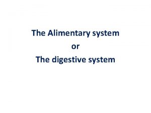 The Alimentary system or The digestive system Digestive