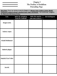 Chapter 5 The Decline of feudalism Prereading Page