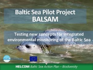Baltic Sea Pilot Project BALSAM Testing new concepts