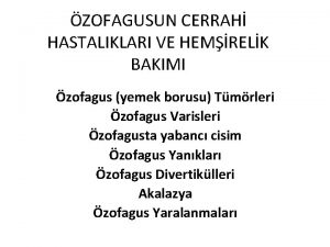 ZOFAGUSUN CERRAH HASTALIKLARI VE HEMRELK BAKIMI zofagus yemek