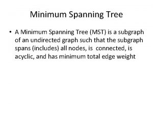 Minimum Spanning Tree A Minimum Spanning Tree MST