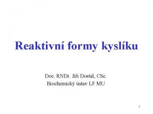 Reaktivn formy kyslku Doc RNDr Ji Dostl CSc