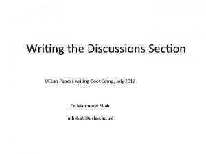 Writing the Discussions Section UCLan Papers writing Boot