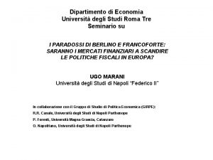 Dipartimento di Economia Universit degli Studi Roma Tre