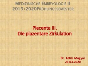 MEDIZINISCHE EMBRYOLOGIE II 20192020 FRHLINGSSEMESTER Placenta III Die