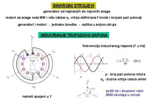 SINKRONI STROJEVI generatori od najmanjih do najveih snaga